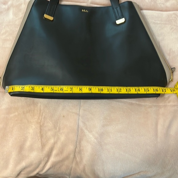 Lauren Ralph Lauren cow leather large satchel shoulder tote bag purse black tan - Picture 14 of 16
